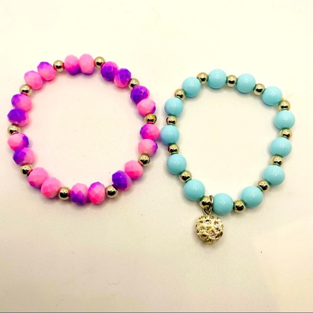 Kids Bracelets pink purple and turquoise 2 pieces!